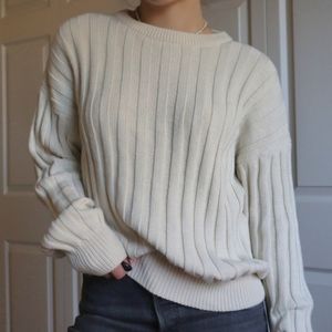 Vintage Cream Ribbed Knit Crewneck Sweater